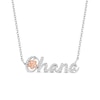 Thumbnail Image 0 of Disney Treasures Lilo and Stitch 0.085 CT. T.W. Diamond "Ohana" Flower Necklace in Sterling Silver and 10K Rose Gold