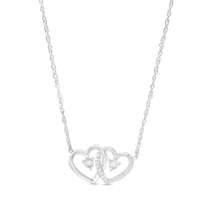 0.065 CT. T.W. Diamond Interlocking Hearts Necklace in Sterling Silver