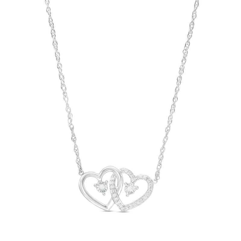 0.065 CT. T.W. Diamond Interlocking Hearts Necklace in Sterling Silver|Peoples Jewellers