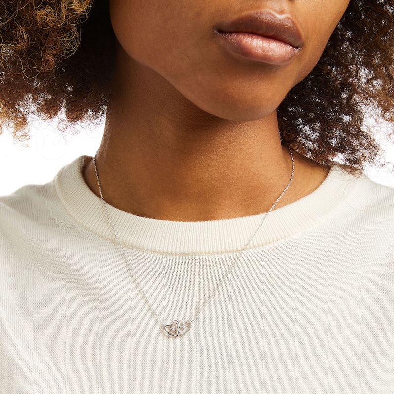 0.065 CT. T.W. Diamond Interlocking Hearts Necklace in Sterling Silver