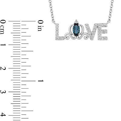 Enchanted Disney Cinderella Oval London Blue Topaz and 0.115 CT. T.W. Diamond "LOVE" Necklace in Sterling Silver