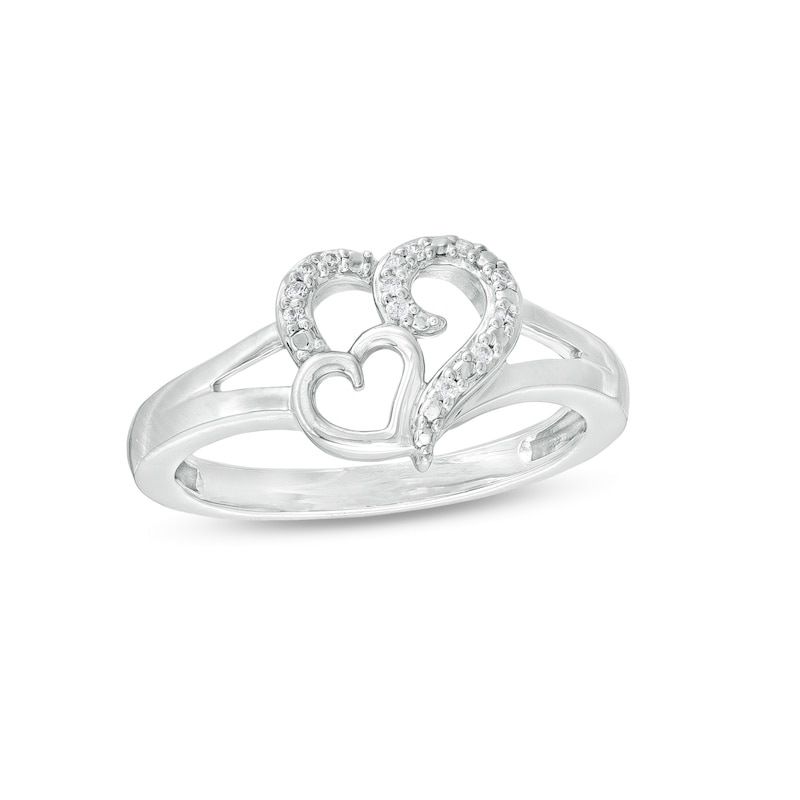 0.04 CT. T.W. Diamond Double Heart Open Shank Ring in Sterling Silver
