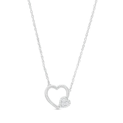 0.115 CT. T.W Diamond Double Heart Necklace in Sterling Silver
