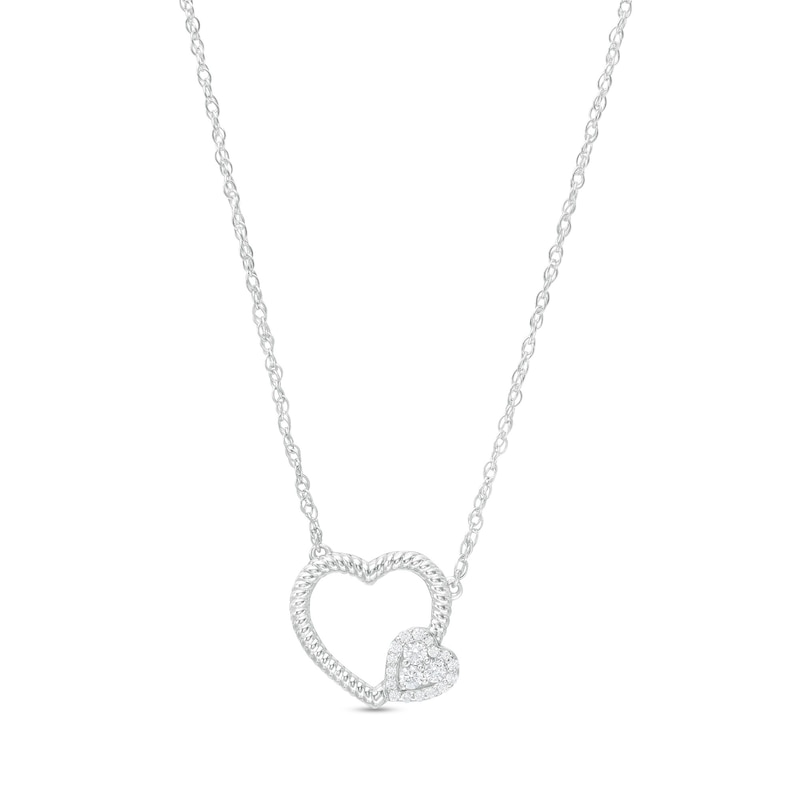 Main Image 1 of 0.115 CT. T.W Diamond Double Heart Necklace in Sterling Silver