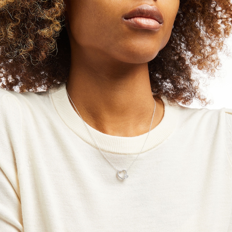 Main Image 2 of 0.115 CT. T.W Diamond Double Heart Necklace in Sterling Silver