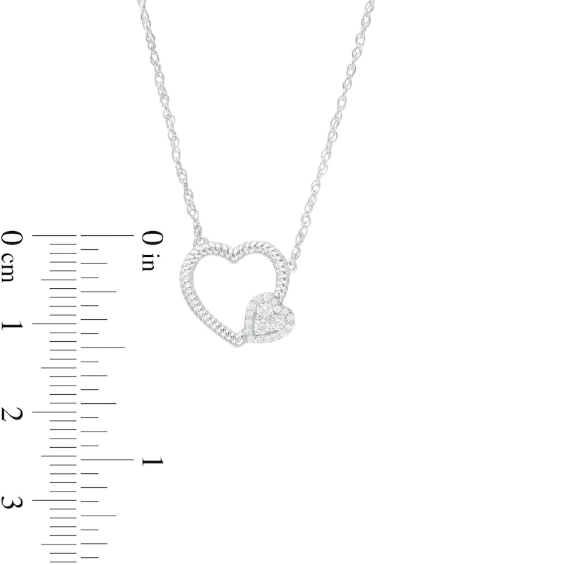 Main Image 3 of 0.115 CT. T.W Diamond Double Heart Necklace in Sterling Silver