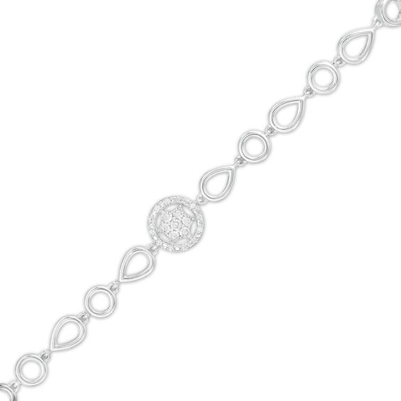 0.04 CT. T.W. Diamond Open Circle and Teardrop Alternating Bracelet in Sterling Silver - 7.25"