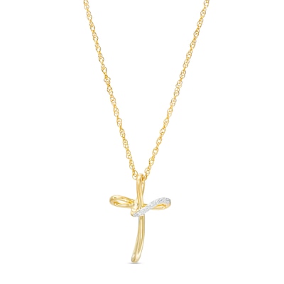 Diamond Accent Loop Cross Pendant in Sterling Silver with 14K Gold Plate