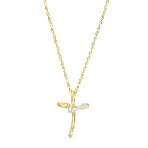 Diamond Accent Loop Cross Pendant in Sterling Silver with 14K Gold Plate