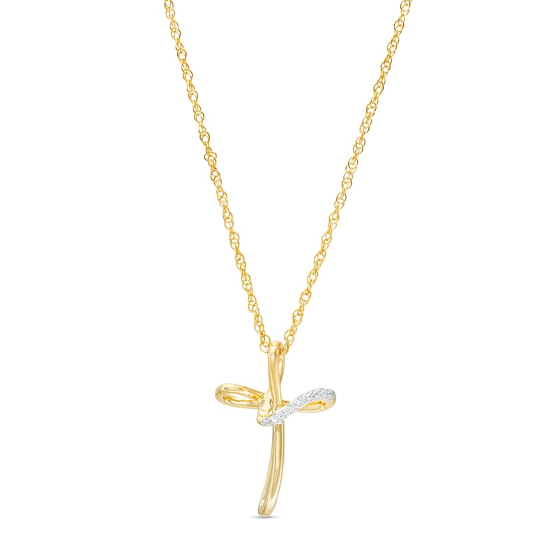 Main Image 1 of Diamond Accent Loop Cross Pendant in Sterling Silver with 14K Gold Plate