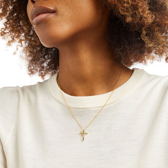 Diamond Accent Loop Cross Pendant in Sterling Silver with 14K Gold Plate