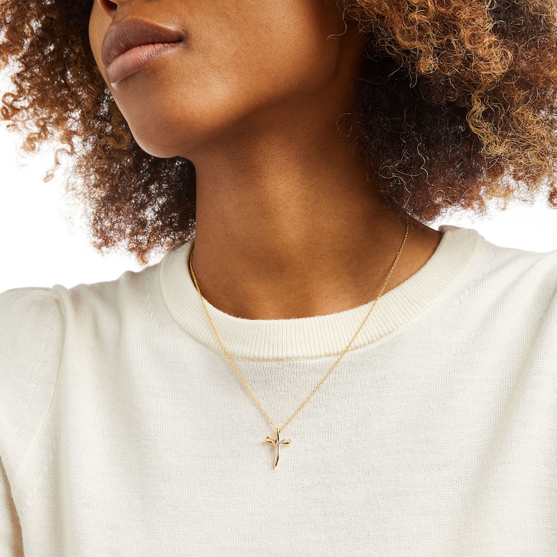 Main Image 2 of Diamond Accent Loop Cross Pendant in Sterling Silver with 14K Gold Plate