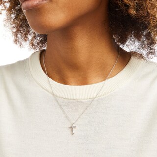 Diamond Accent Curved Cross Pendant in Sterling Silver