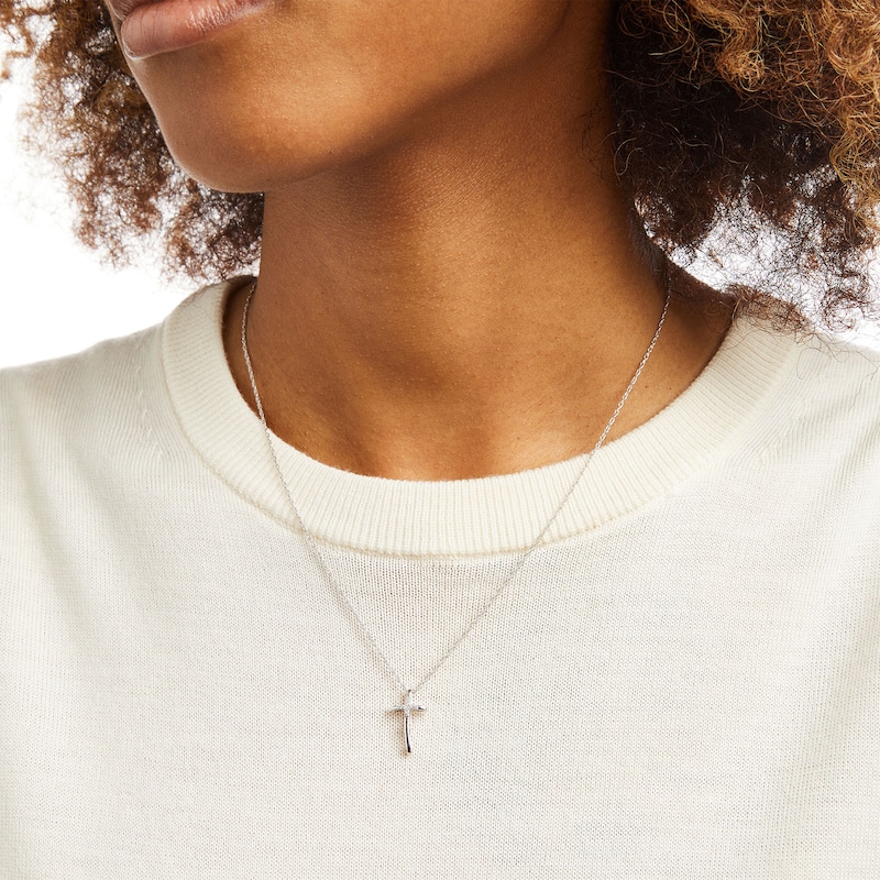 Main Image 2 of Diamond Accent Curved Cross Pendant in Sterling Silver