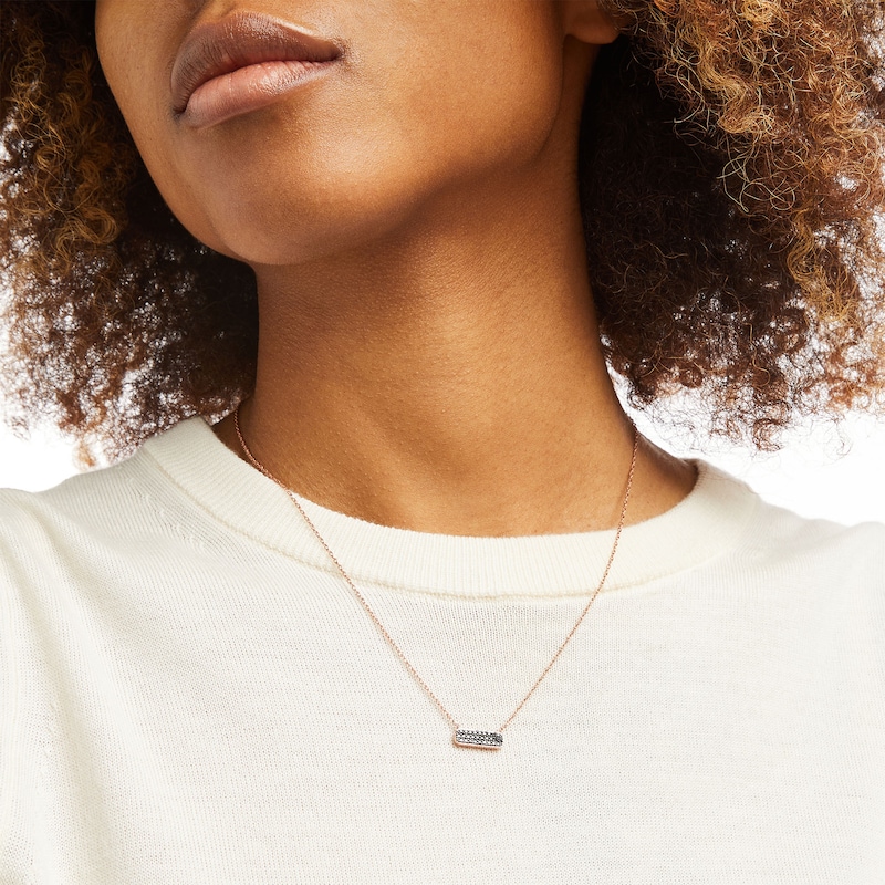 Main Image 2 of 0.17 CT. T.W. Elongated Cushion Black Multi-Diamond Necklace in Sterling Silver with 14K Rose Gold Plate