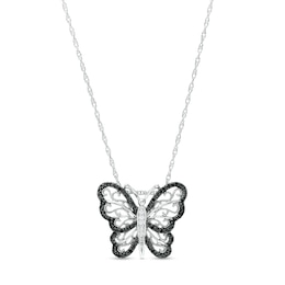 0.115 CT. T.W. Black and White Diamond Butterfly Necklace in Sterling Silver