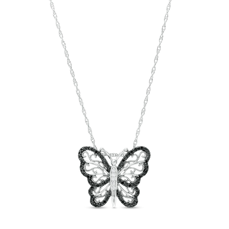 0.115 CT. T.W. Black and White Diamond Butterfly Necklace in Sterling Silver