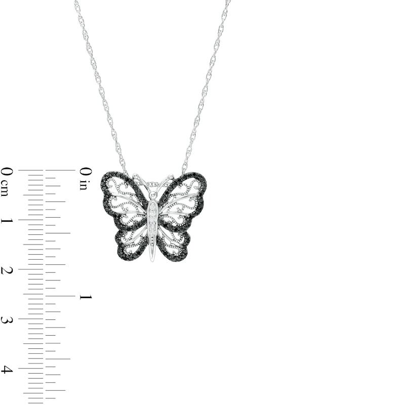 0.115 CT. T.W. Black and White Diamond Butterfly Necklace in Sterling Silver