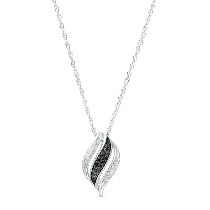 0.115 CT. T.W. Black and White Diamond Wave Pendant in Sterling Silver with Back Rhodium