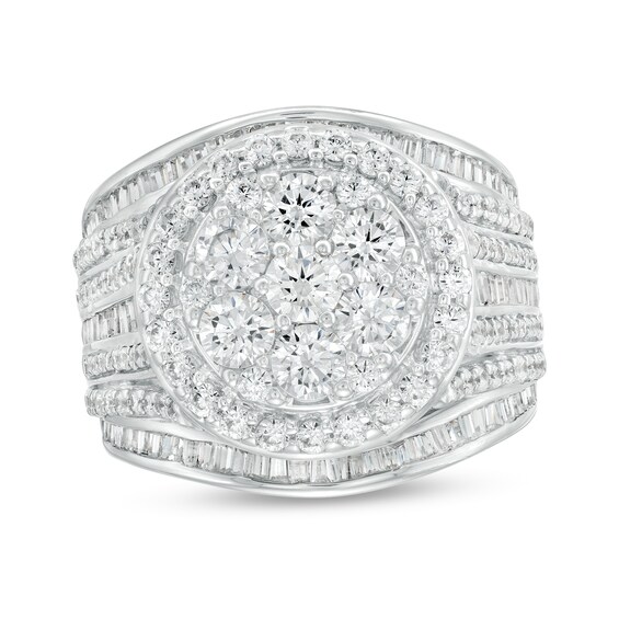 3.00 CT. T.W. Multi-Diamond Frame Baguette and Round Multi-Row Engagement Ring in 14K White Gold (I/I2)