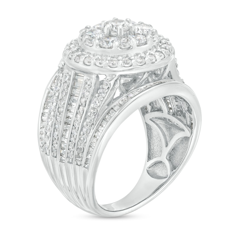 3.00 CT. T.W. Multi-Diamond Frame Baguette and Round Multi-Row Engagement Ring in 14K White Gold (I/I2)