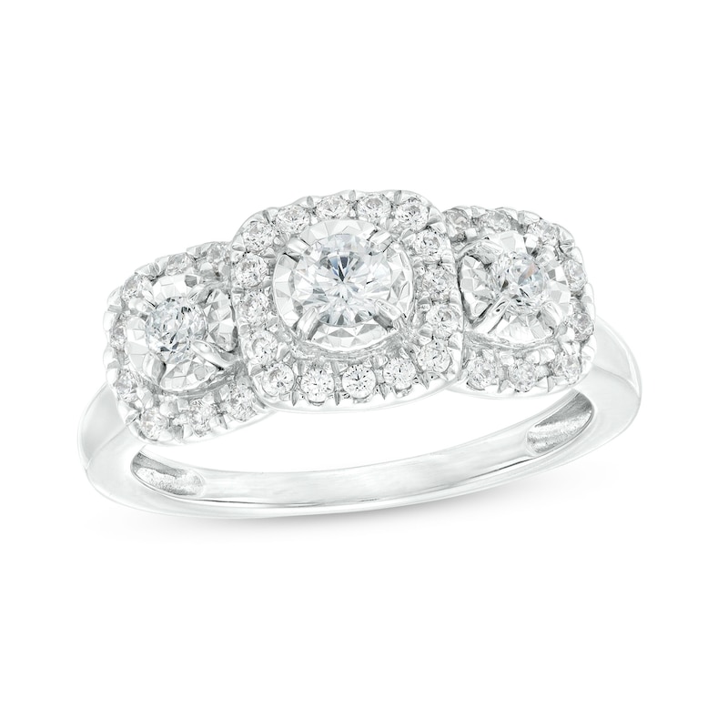 0.50 CT. T.W. Diamond Past Present Future® Three Stone Frame Engagement Ring in 10K White Gold|Peoples Jewellers