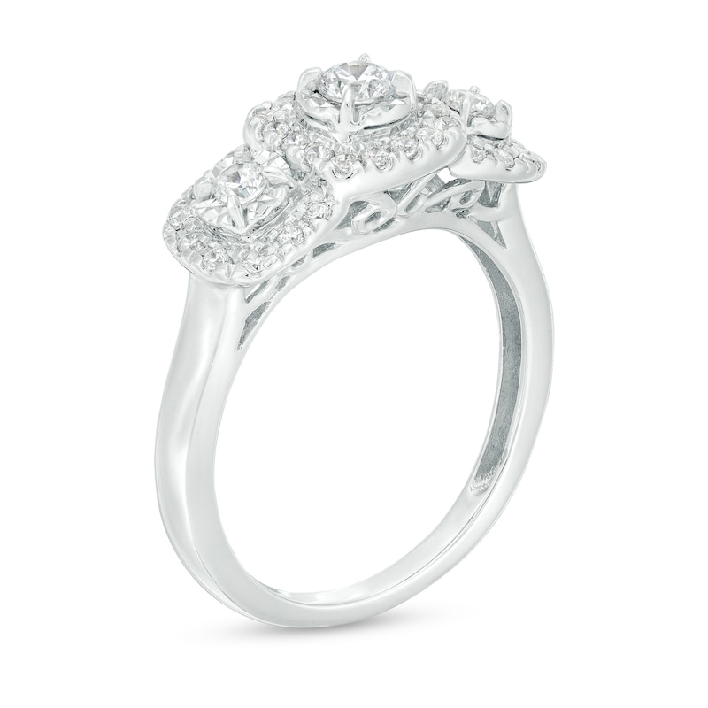 0.50 CT. T.W. Diamond Past Present Future® Three Stone Frame Engagement Ring in 10K White Gold