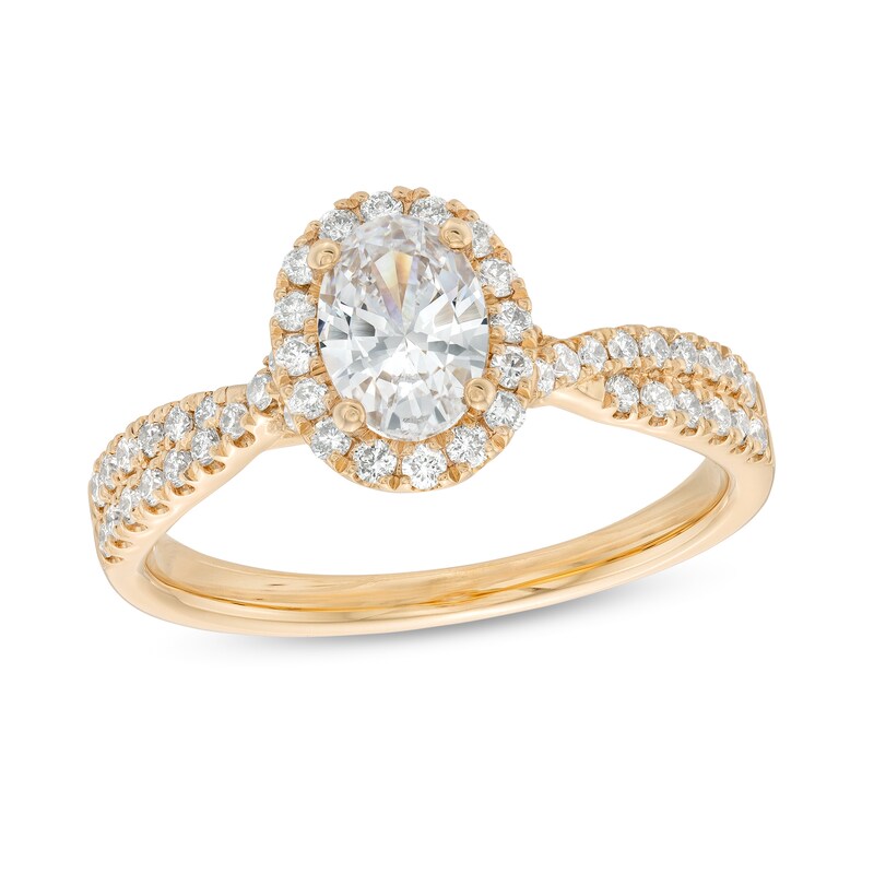 1.00 CT. T.W. Oval Diamond Frame Twist Shank Engagement Ring in 14K Gold (F/SI2)