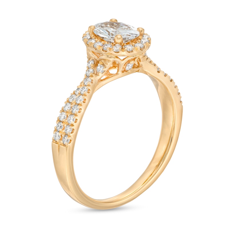Main Image 3 of 1.00 CT. T.W. Oval Certified Diamond Frame Twist Shank Engagement Ring in 14K Gold (F/SI2)