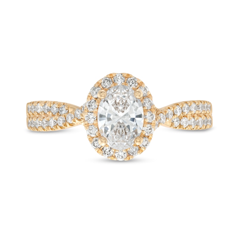 Main Image 4 of 1.00 CT. T.W. Oval Certified Diamond Frame Twist Shank Engagement Ring in 14K Gold (F/SI2)