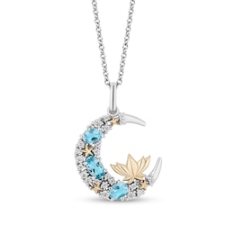 Enchanted Disney Jasmine Oval Swiss Blue Topaz and 0.145 CT. T.W. Diamond Moon Pendant in Sterling Silver and 10K Gold