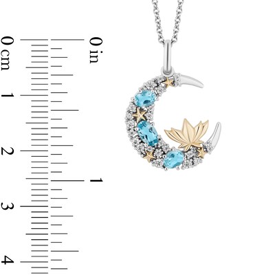 Enchanted Disney Jasmine Oval Swiss Blue Topaz and 0.145 CT. T.W. Diamond Moon Pendant in Sterling Silver and 10K Gold