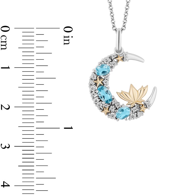 Enchanted Disney Jasmine Oval Swiss Blue Topaz and 0.145 CT. T.W. Diamond Moon Pendant in Sterling Silver and 10K Gold
