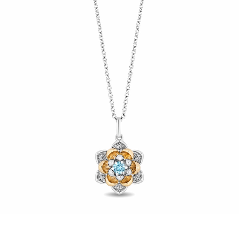 Enchanted Disney Jasmine Swiss Blue Topaz and 0.085 CT. T.W. Diamond Flower Pendant in Sterling Silver and 10K Gold