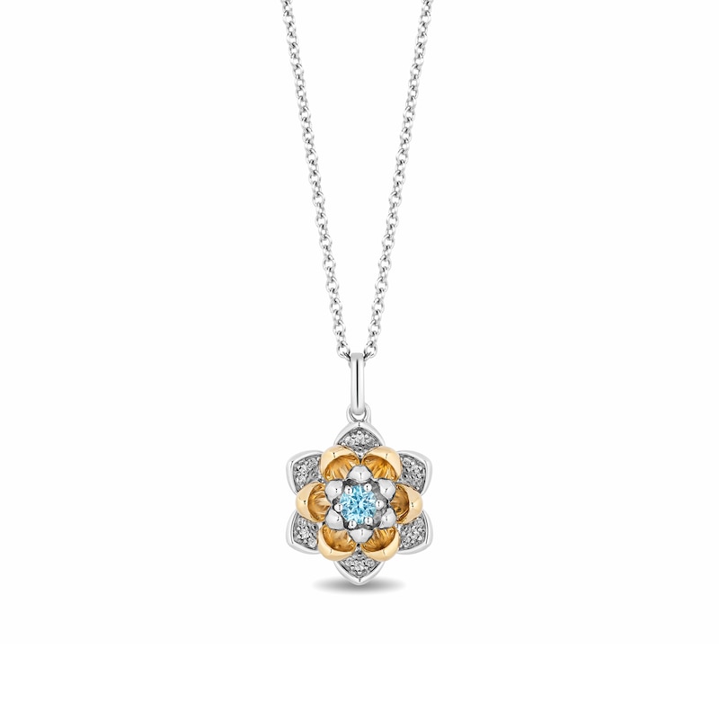 Enchanted Disney Jasmine Swiss Blue Topaz and 0.085 CT. T.W. Diamond Flower Pendant in Sterling Silver and 10K Gold|Peoples Jewellers