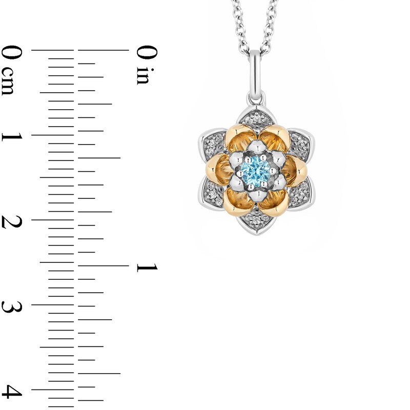 Enchanted Disney Jasmine Swiss Blue Topaz and 0.085 CT. T.W. Diamond Flower Pendant in Sterling Silver and 10K Gold