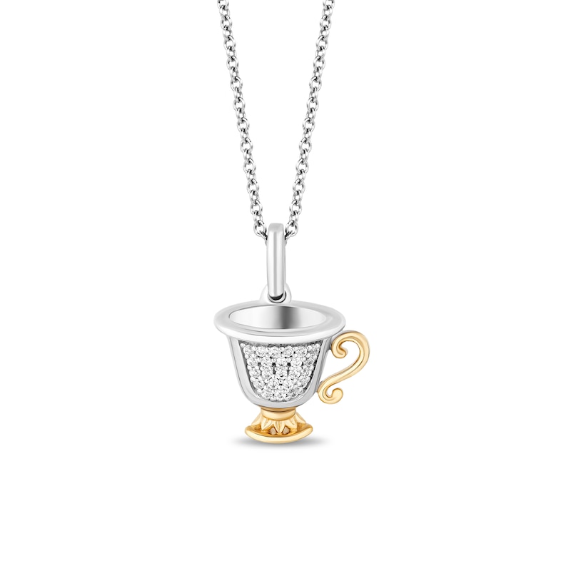 Main Image 1 of Enchanted Disney Belle 0.065 CT. T.W. Diamond Teacup Pendant in Sterling Silver and 10K Gold – 19"