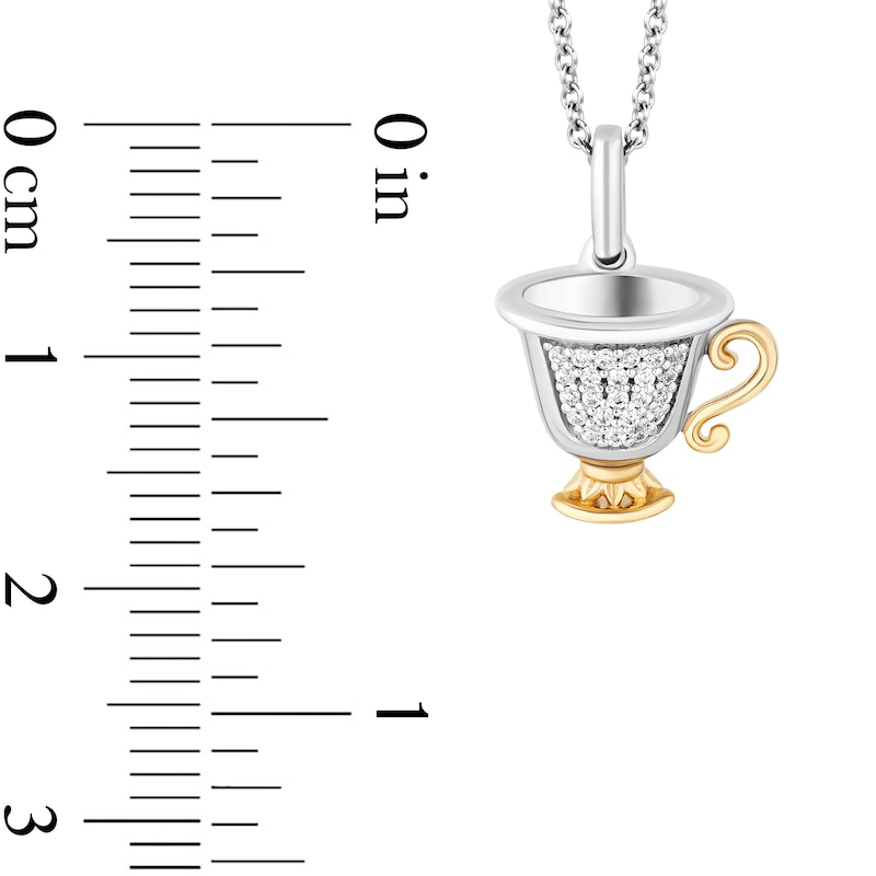 Main Image 2 of Enchanted Disney Belle 0.065 CT. T.W. Diamond Teacup Pendant in Sterling Silver and 10K Gold – 19"