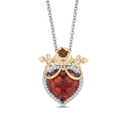 Enchanted Disney Snow White Heart-Shaped Garnet and 0.085 CT. T.W. Diamond Pendant in Sterling Silver and 10K Gold – 19&quot;