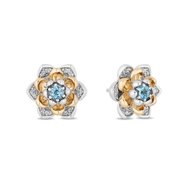 Enchanted Disney Jasmine Swiss Blue Topaz and 0.145 CT. T.W. Diamond Stud Earrings in Sterling Silver and 10K Gold