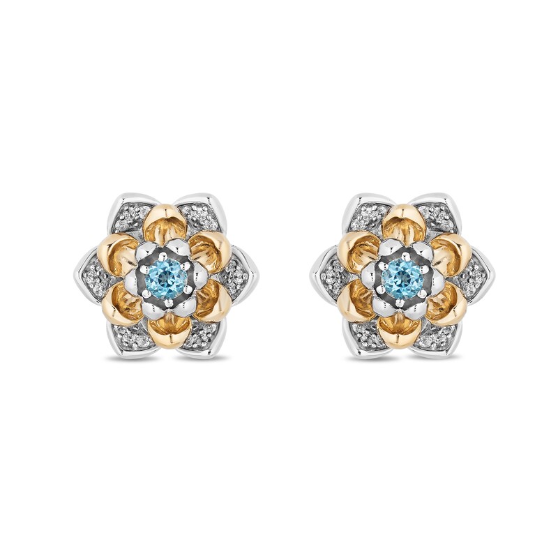 Enchanted Disney Jasmine Swiss Blue Topaz and 0.145 CT. T.W. Diamond Stud Earrings in Sterling Silver and 10K Gold