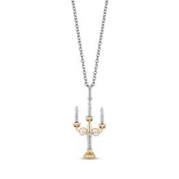 Enchanted Disney Belle 0.085 CT. T.W. Diamond Candlestick Pendant in Sterling Silver and 10K Gold - 19&quot;