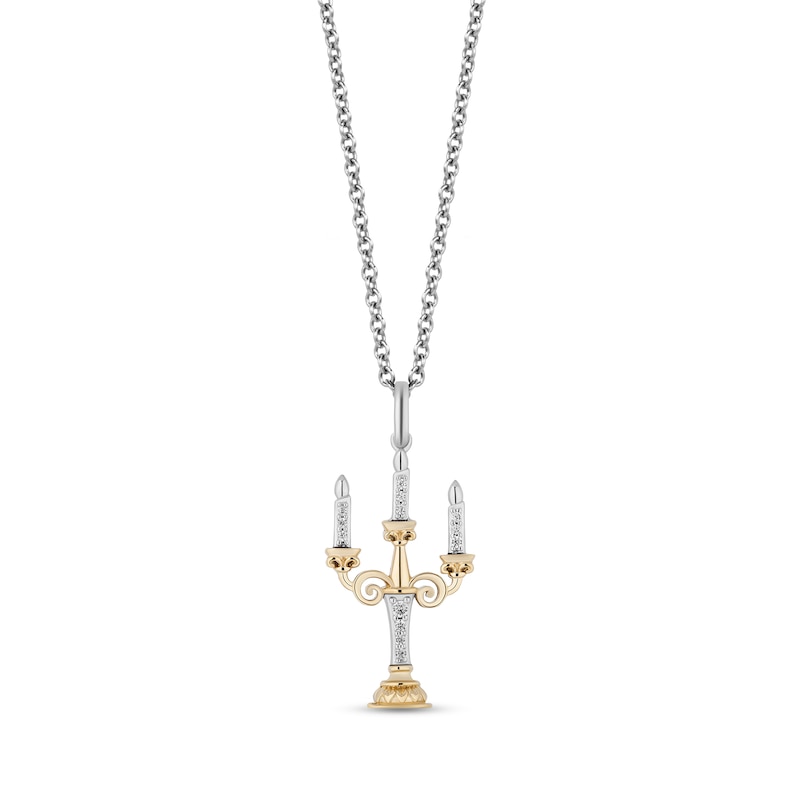 Enchanted Disney Belle 0.085 CT. T.W. Diamond Candlestick Pendant in Sterling Silver and 10K Gold - 19"