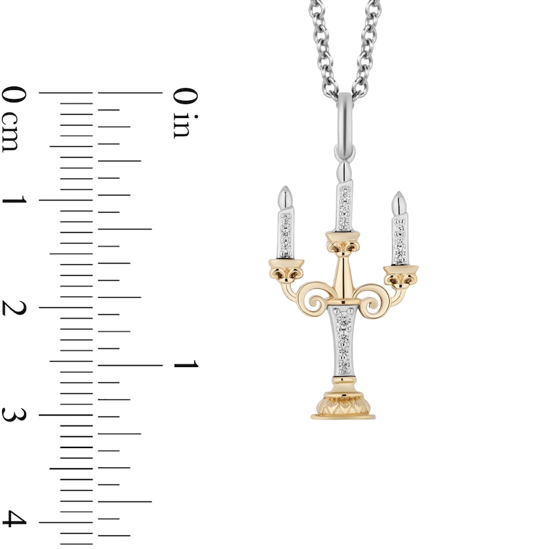 Enchanted Disney Belle 0.085 CT. T.W. Diamond Candlestick Pendant in Sterling Silver and 10K Gold - 19"