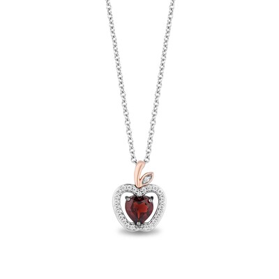 Enchanted Disney Snow White Garnet and 0.145 CT. T.W. Diamond Apple Pendant in Sterling Silver and 10K Rose Gold – 19"