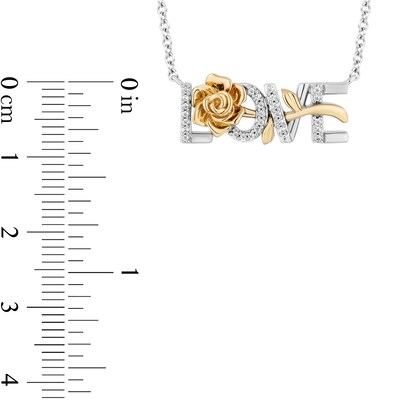 Enchanted Disney Belle 0.085 CT. T.W. Diamond "LOVE" Rose Necklace in Sterling Silver and 10K Gold