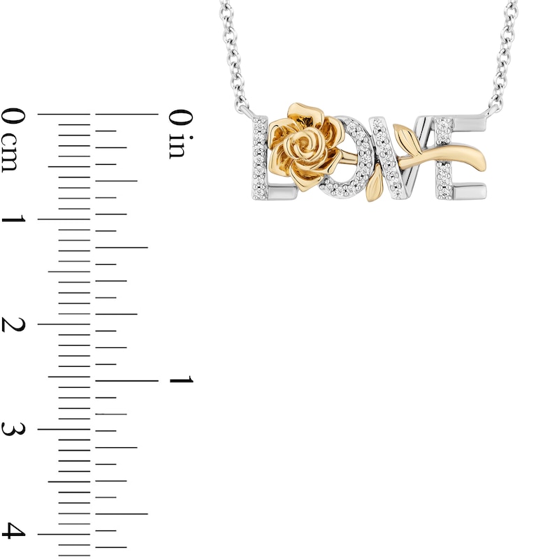 Enchanted Disney Belle 0.085 CT. T.W. Diamond "LOVE" Rose Necklace in Sterling Silver and 10K Gold