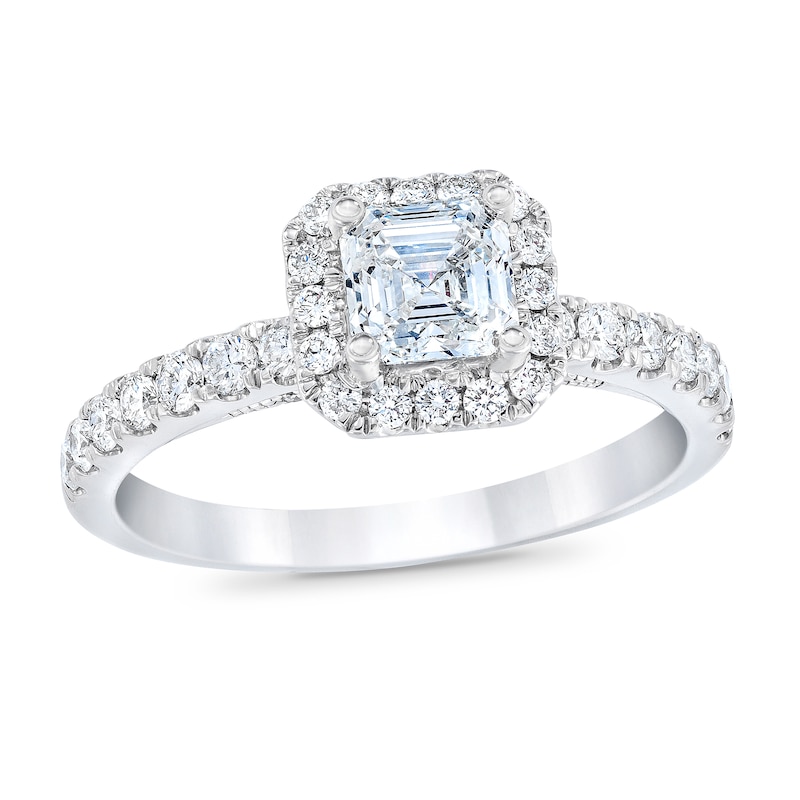 Royal Asscher® 1.25 CT. T.W. Diamond Frame Engagement Ring in 14K White Gold