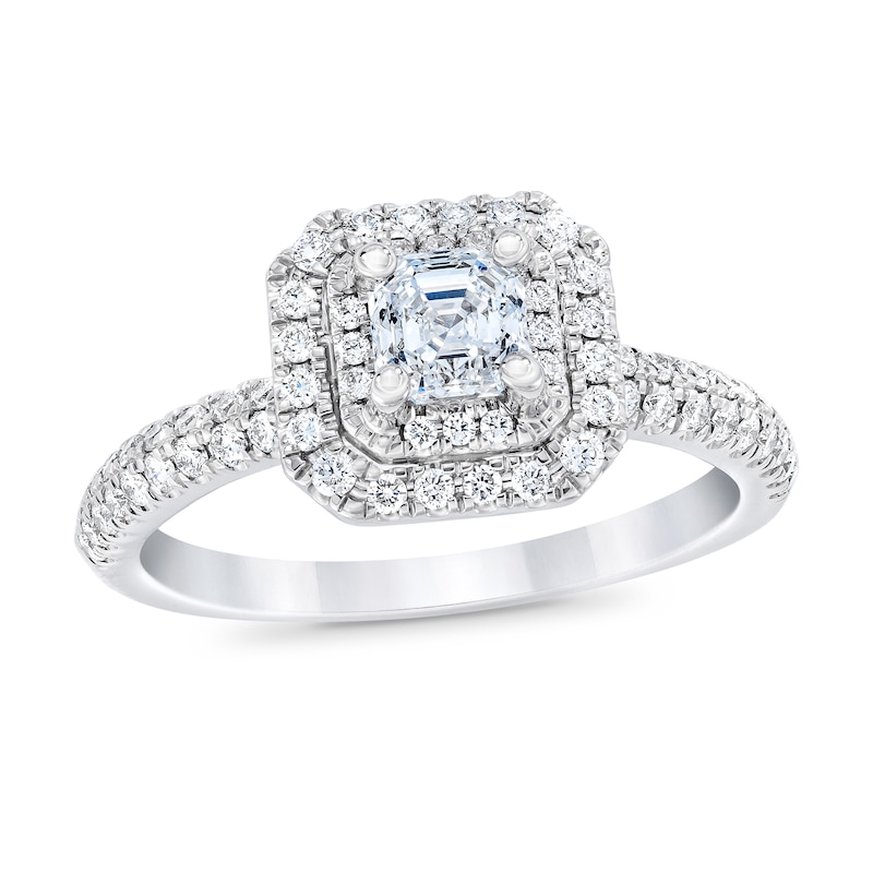 Royal Asscher® 1.00 CT. T.W. Diamond Double Frame Engagement Ring in 14K White Gold