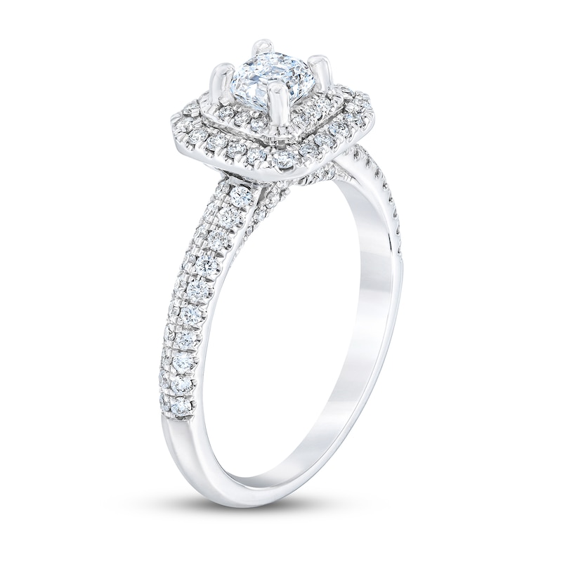 Royal Asscher® 1.00 CT. T.W. Diamond Double Frame Engagement Ring in 14K White Gold